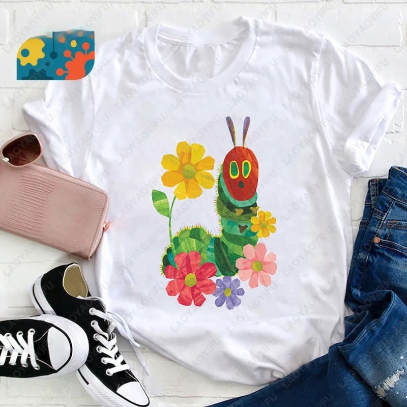 Flowers and The Very Hungry Caterpillar Teacher TShirt Life Kindergarten Cotton Shirt for Men Women Funny Cute Loungewear Gift