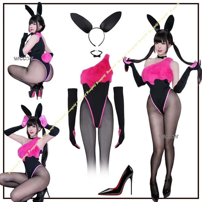 

Anime Cosplay Costumes Strawberry Bunny Girls Black Pink Piece Onesie Knitted One-piece High-slit Sexy Fight Christmas Halloween