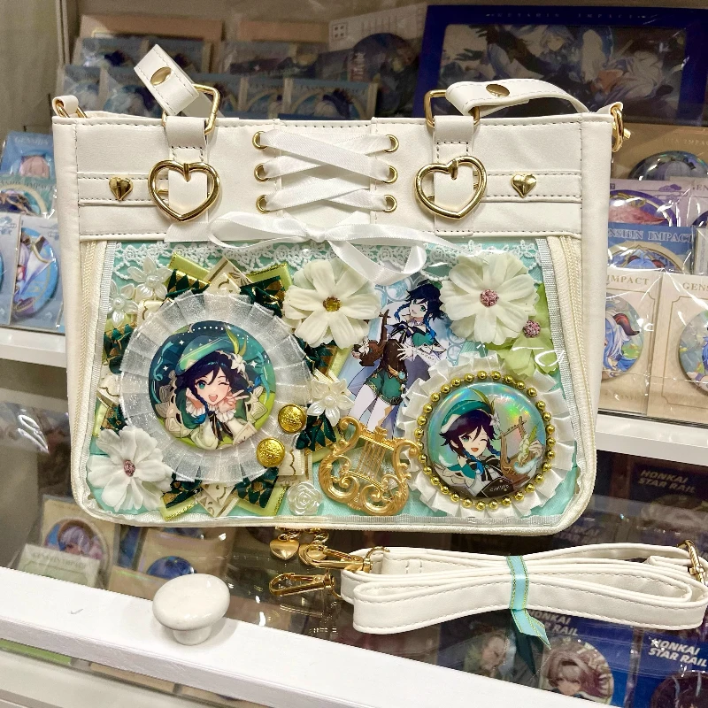 Genshin Impact Venti-Bolso de hombro tipo bandolera Itabag con acabado, soporte para insignia de tablero Ita, Merch de juego de Anime para niñas