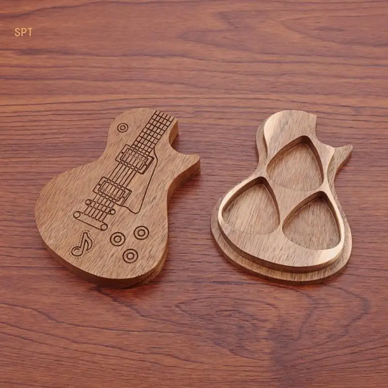 Guitar Wooden Box Holder Guitar Shaped Pick Box Wooden Collector Guitar Picks Engraved Guitar Pick Box 714F