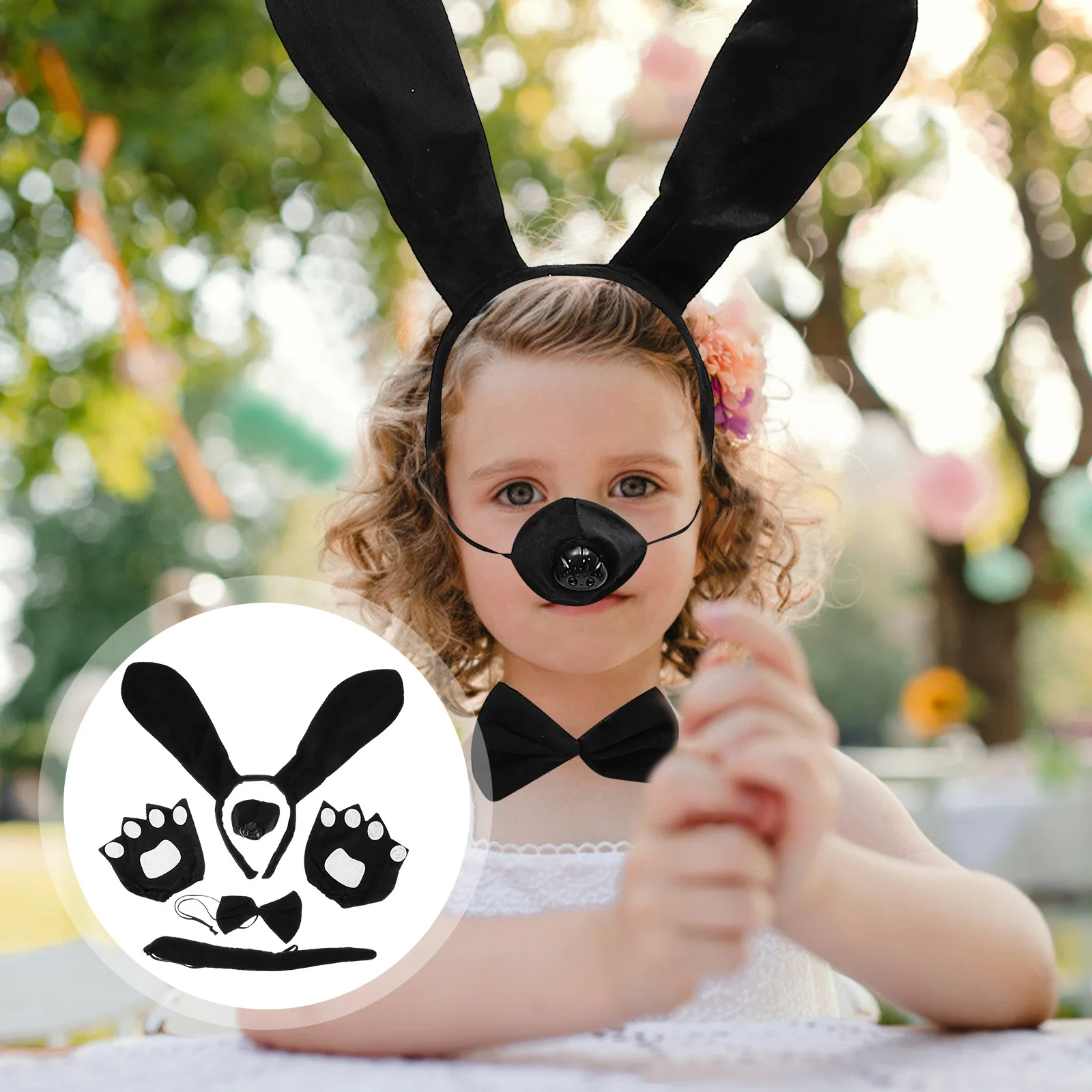 1 Zestaw Akcesoriów do Przebrań, Opaska z Uszami Psa z Ogonem, Muszką, Noskiem i Rękawiczkami, Upominki na Przyjęcia Tematyczne Zwierzęta, Przebranie dla Kobiet