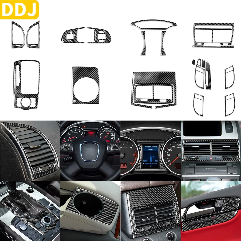 35Pcs Real Carbon Fiber Kits Full Interior Gear Shift Trim Cover Set For Audi Q7 4L 2007 2008 2009 2010 2011 2012 2013 2014 2015