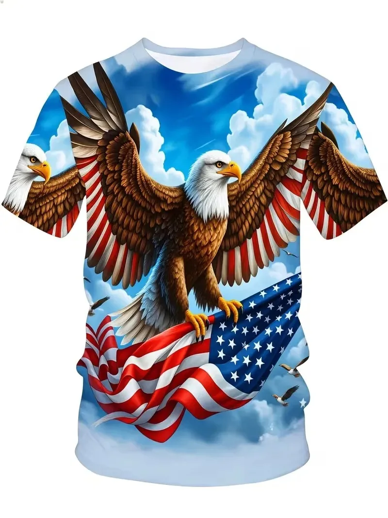 Retro-style boys' T-shirt with American flag and Statue of Liberty eagle print (1776) - Short-sleevedfamily  kids