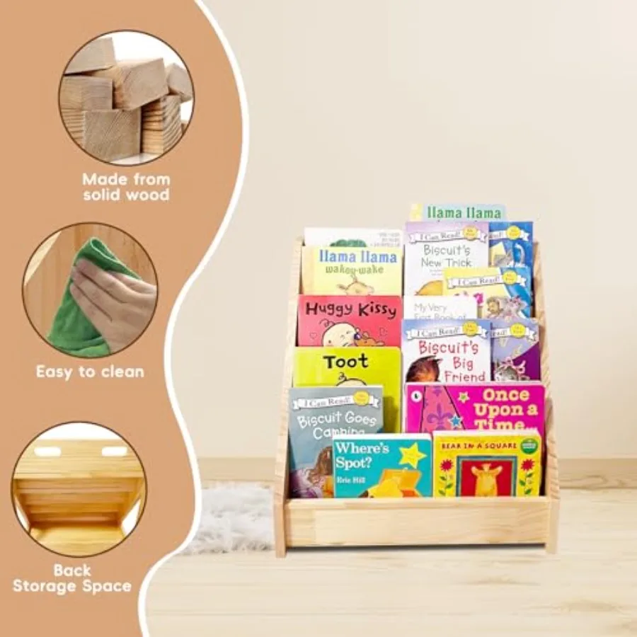 5-Tier Montessori Bookshelf - Front Facing Bookshelf with Back Storage Perfect for Toddler 's Room and Reading Nook Natural