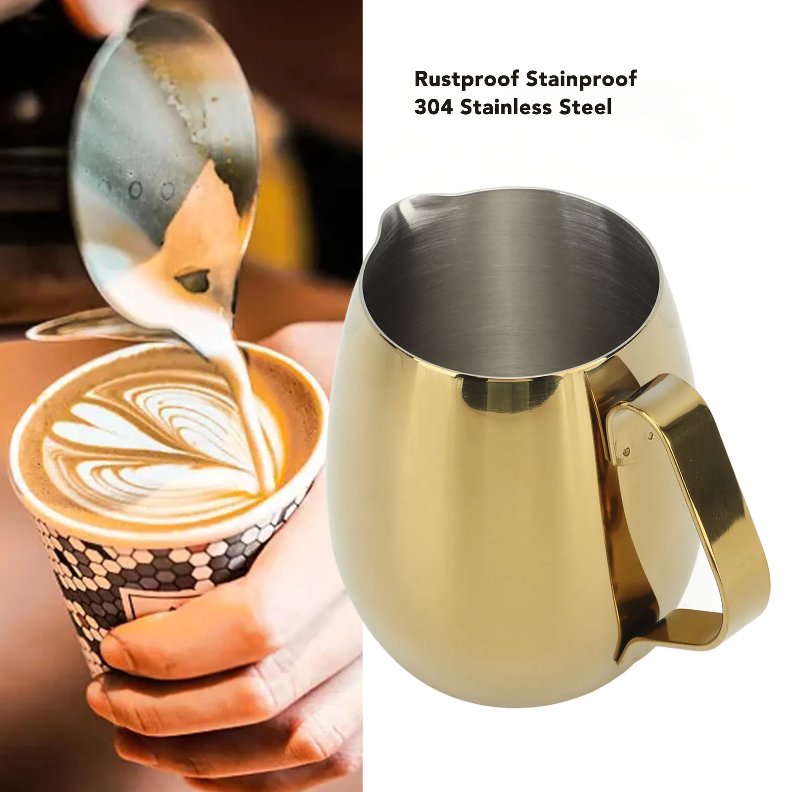 Coffee Milk Cup Coffee Milk Cup Stainless Steel Milk Frothing Pitcher Cappuccino Latte Art Milk Jug Cup Golden Milk Frother Cup