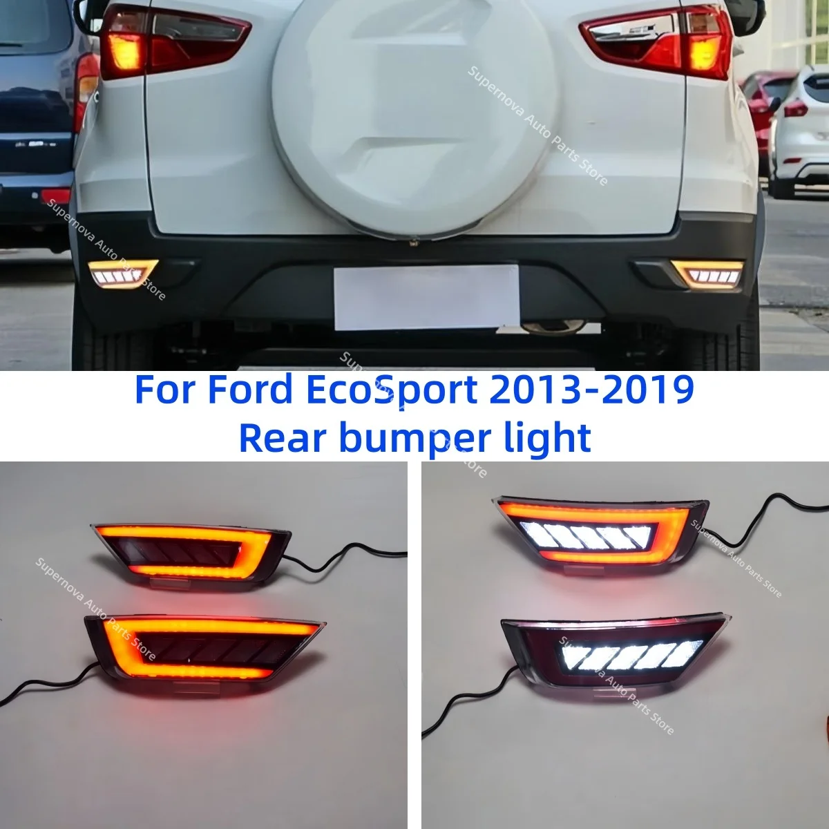 Pour Ford EcoSport 2013-2019 : Feu arrière de pare-chocs, Feu stop, Feu de position, Feu de circulation, Feu de clignotant séquentiel, Feu antibrouillard arrière