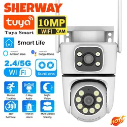 10MP Tuya 5G Wifi PTZ Camera 4K Dual Lens Dual Screen Security Camera Human Detection Outdoor Wireless Surveillance 10X Zoom Cam