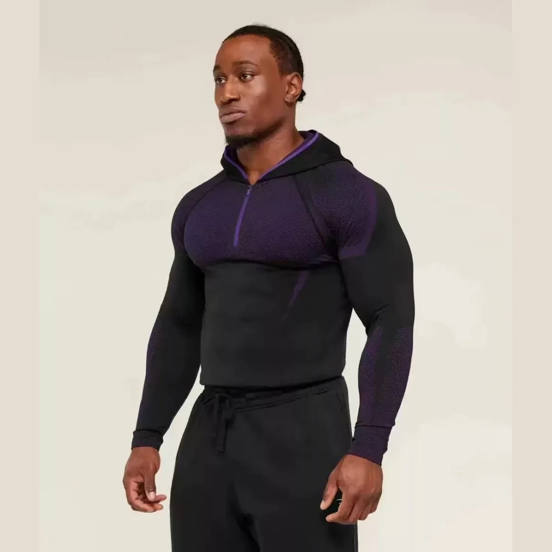 SHARK nieuwe fitness herenbasisshirt met lange mouwen en capuchon GYM ONYX5.0 agaat hoge elasticiteit T-shirt fitnesspak