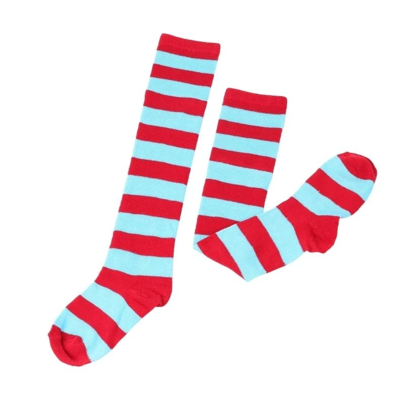 R1WE Women Striped Knee High Socks Xmas-Thigh High Socks Leg Warmers for Kid Adults