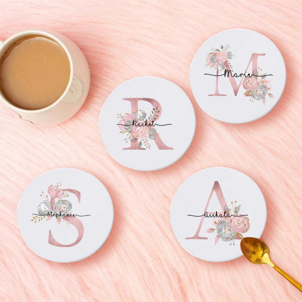 Personalised Coaster Custom Initial Name Insulation Non-Slip Mats Anti-Scald Mat Bridesmaid Coaster Mother Wedding Birthday Gift