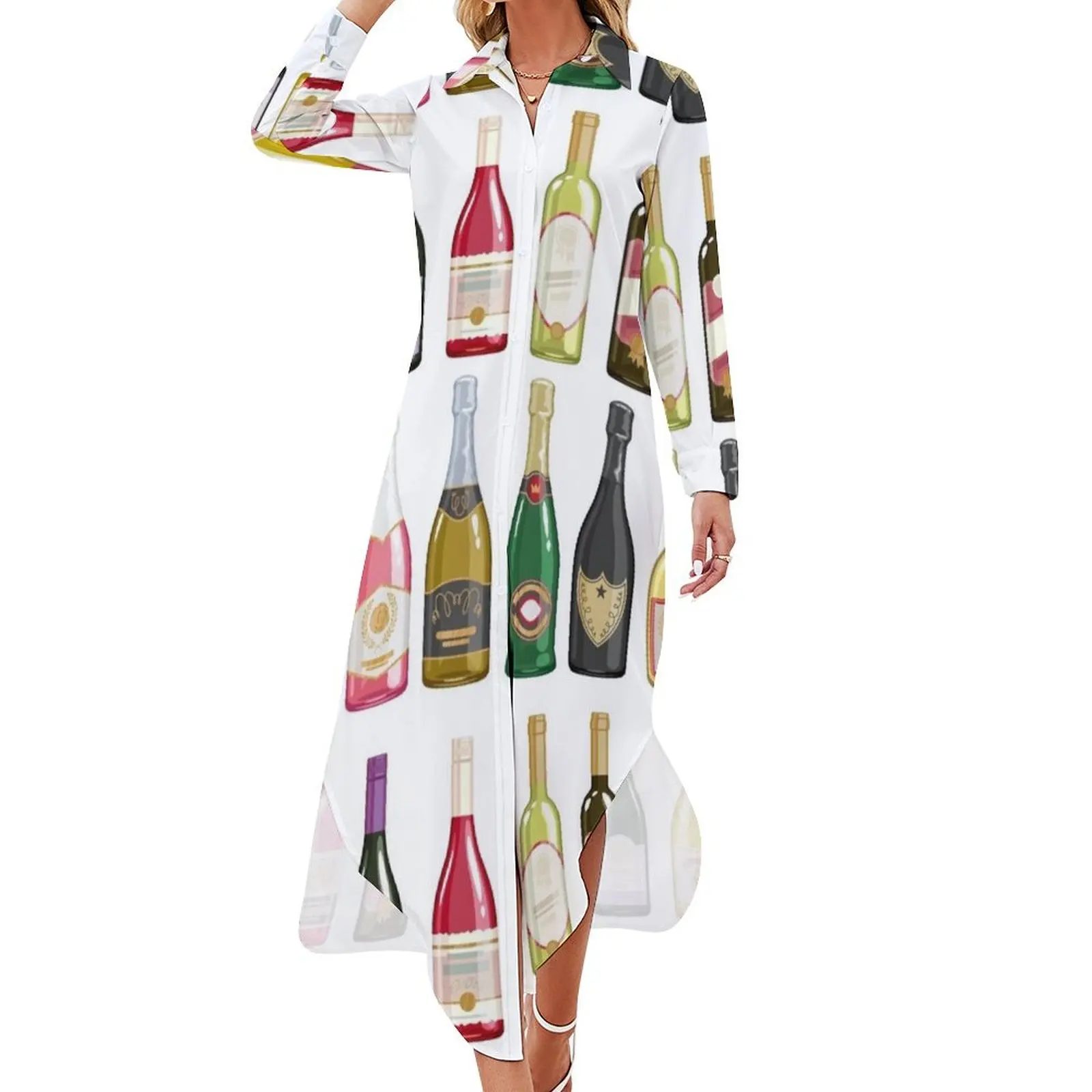 

Wine bottles Long Sleeved Shirt Dress cute dress long sleeve dress