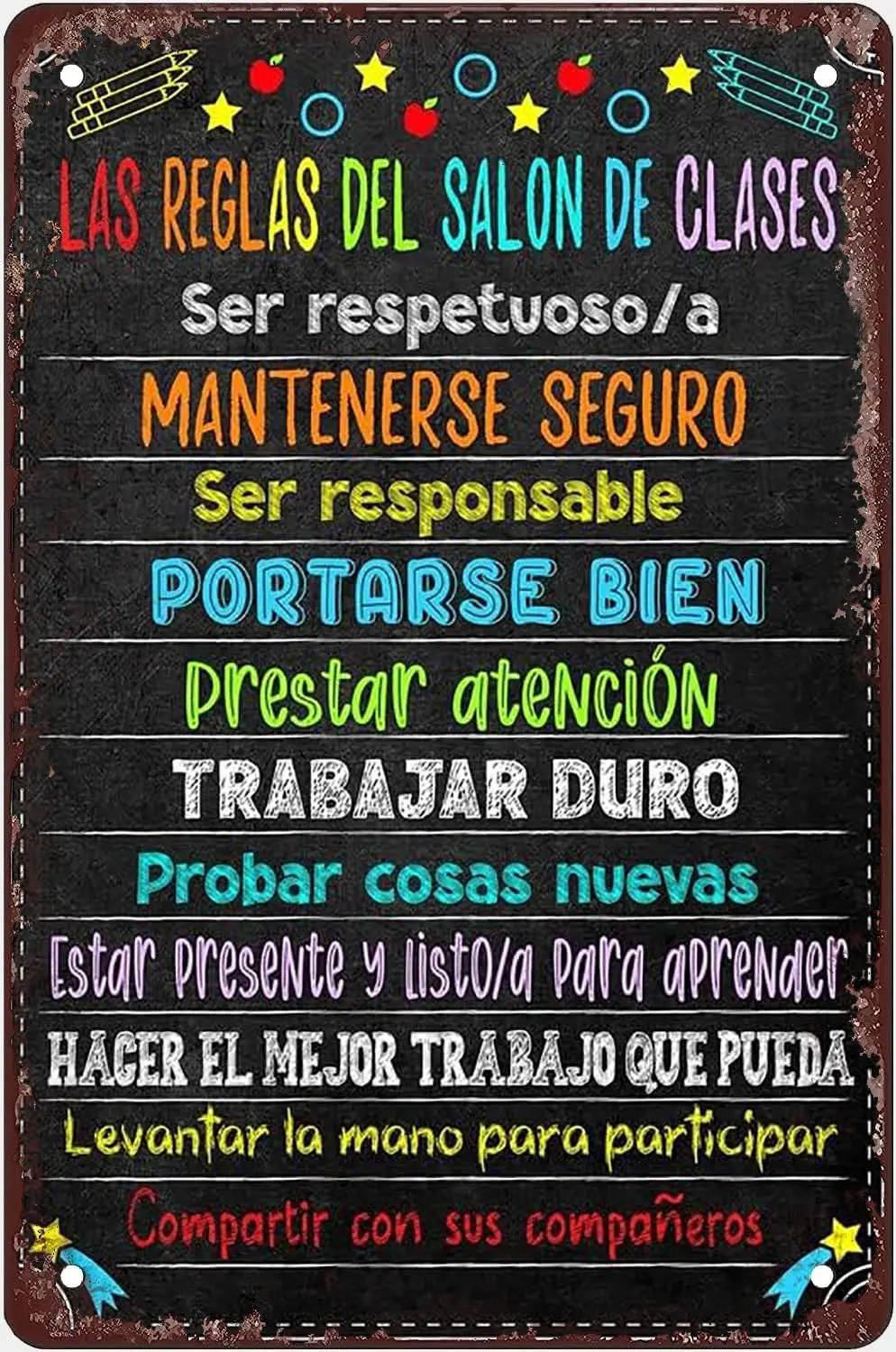 Spanish Tin Sign Posters For Classrooms Decor Motivational Spanish Class Rules Poster Back To School Teacher Supplies Espanol Sp