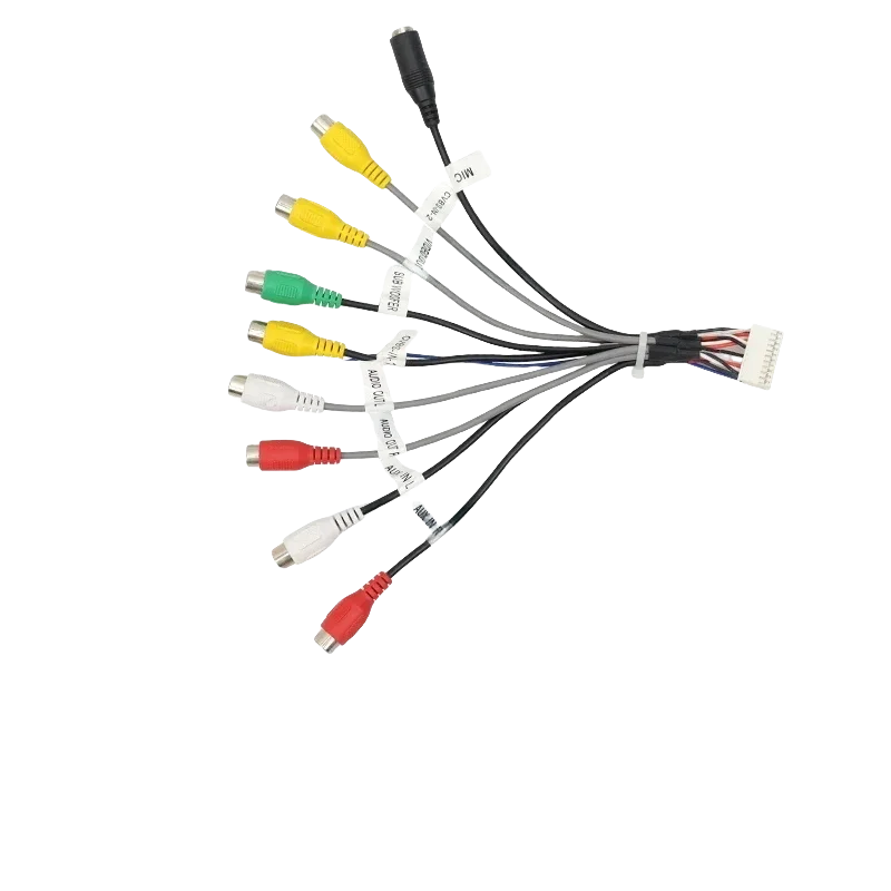 Car Android Head Unit 20Pin RCA Cable Adapter Audio Video Input Output FR FL Subwoofer AUX for Car Stereo Radio