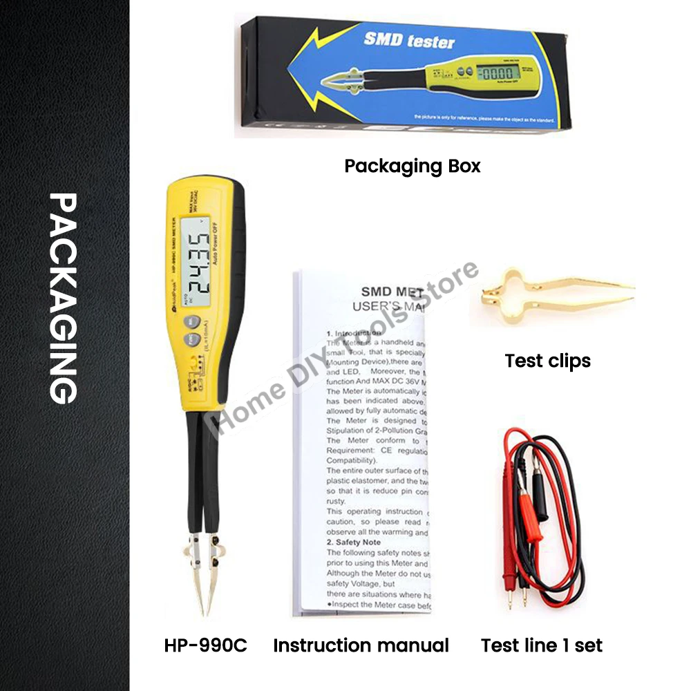 HP-990A/B/C Digital Tweezers Smart SMD Tester Multímetro eléctrico Resistencia capacitancia Continuidad Diodo Medidor de Prueba