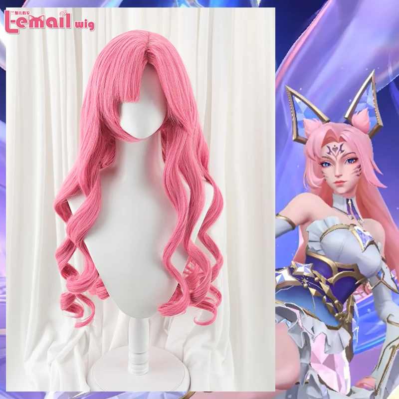 

L-email wig Synthetic Hair Game ‌LOL Immortal Ahri: Perfume Gem Edition 80cm Curly Hair Pink Wigs Heat Resistant Hair