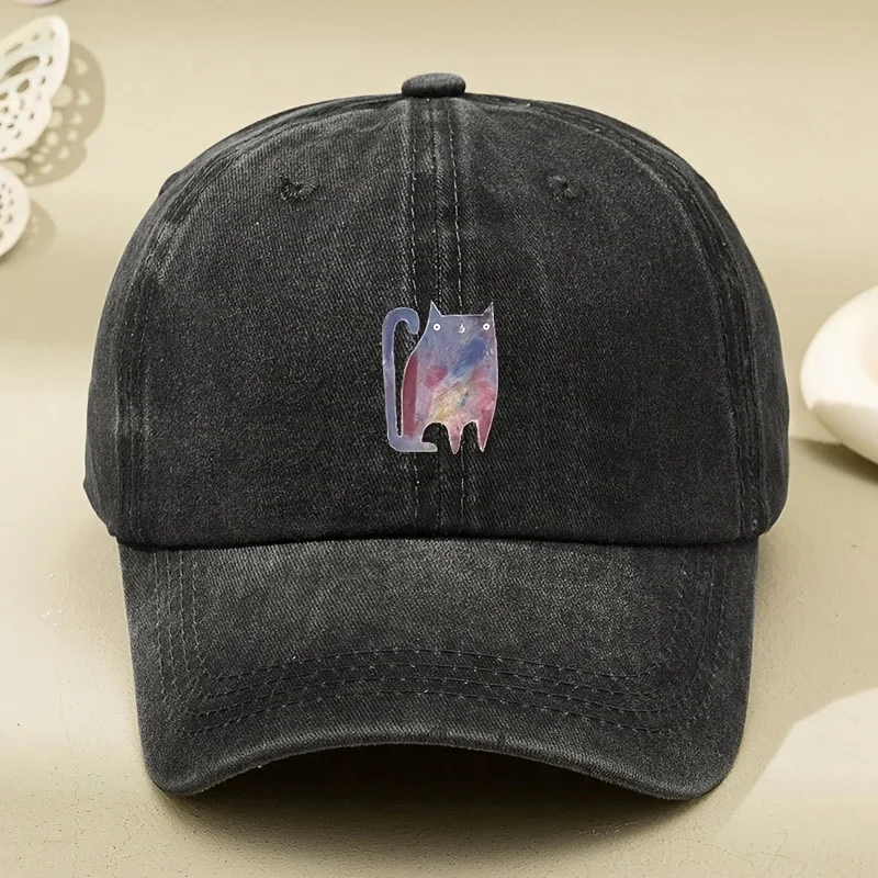 

Cartoon Colored Oil Painting ,Cat Print, American Retro Ssoft Ttop,Vintage Baseball Cap,Women's Wide Brim,Big Head Circumference