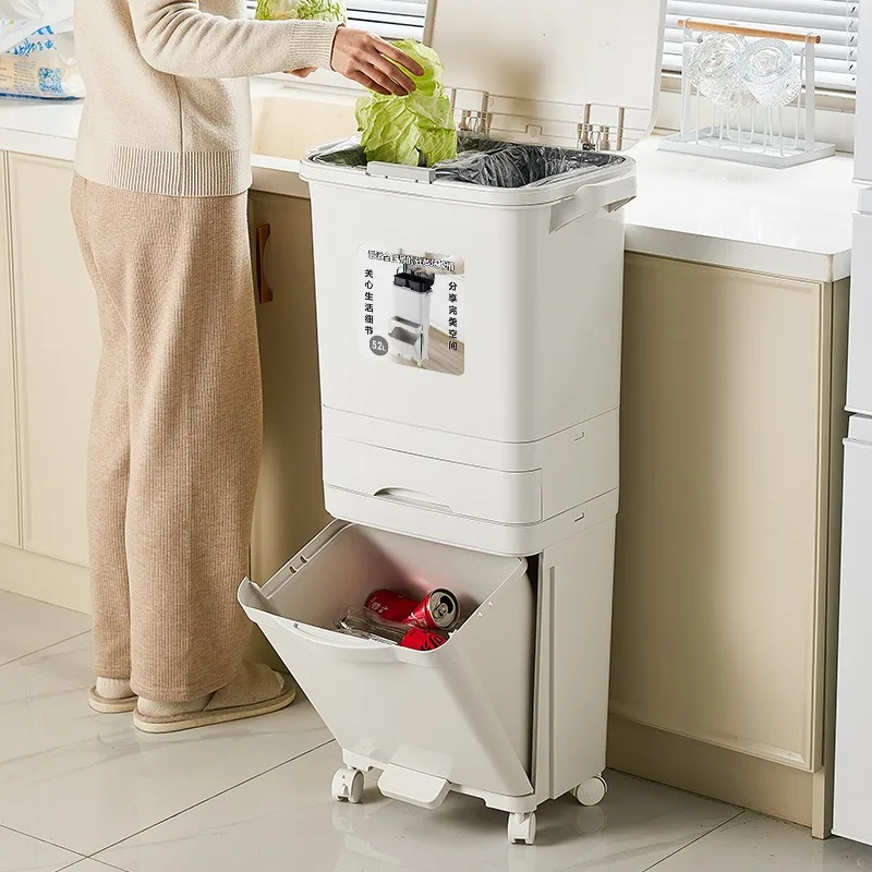 

Kitchen Trash Can Multi Functional Classification Garbage Bin Narrow Press Type Trash Cans with Pulley Kitchen Accessories