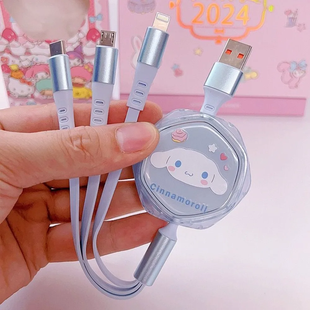 Cute cartoon KT cat Melody extendable three-in-one fast charging data cable suitable for Apple/Android/Huawei Type-C view 4