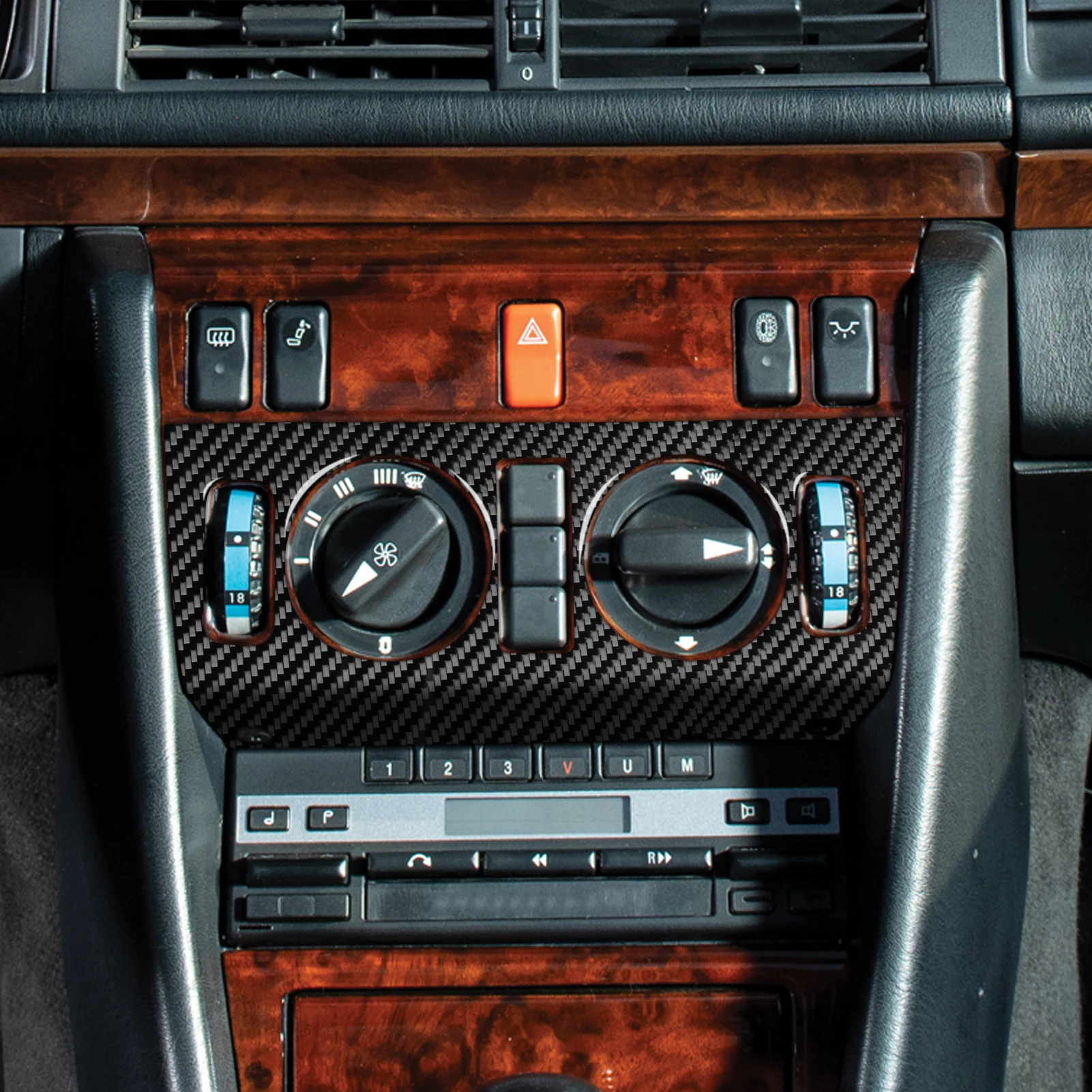 For Mercedes-Benz E-Class W124 1985-1996 Carbon Fiber Central Air Conditioning Control Panel Car Accessories Decorative Stickers