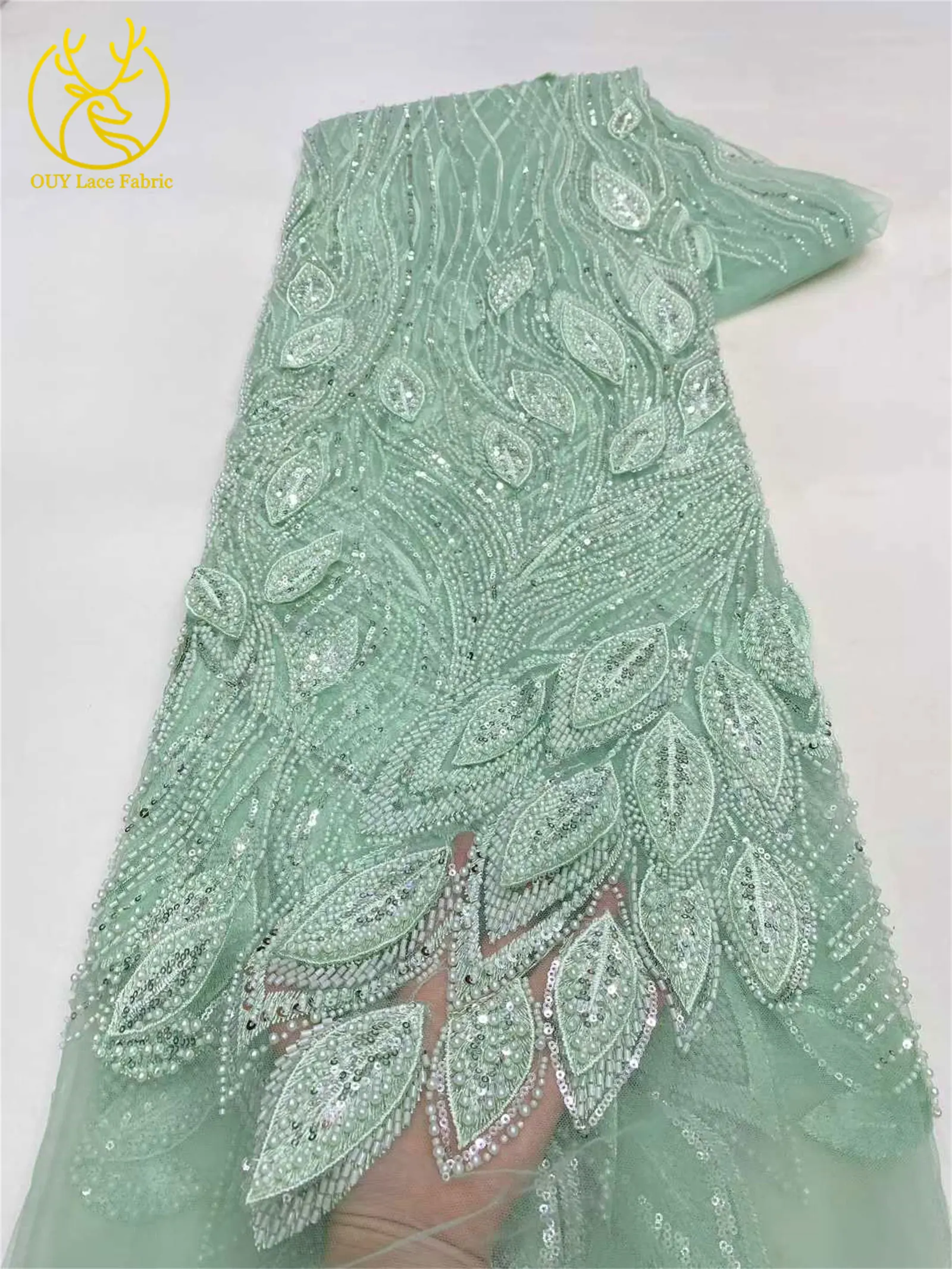 Luxuriöser französischer 3D-bestickter Perlen-Tüll-Spitzenstoff 2026 – Hochwertiger nigerianischer Pailletten-Spitzenstoff für Brautkleider und Hochzeitskleider – Detail 16