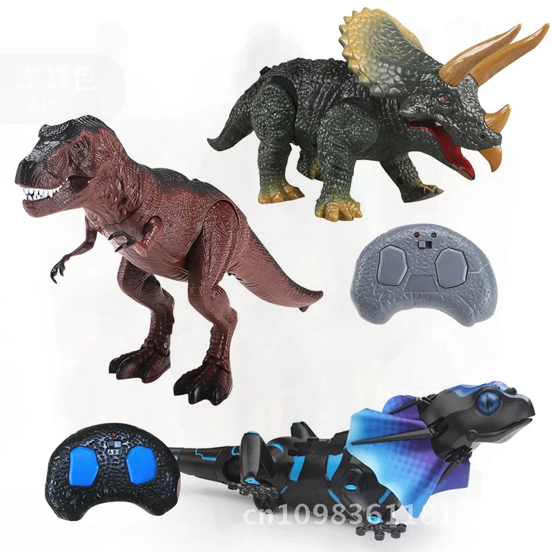 Brinquedo triceratops de dinossauro com controle remoto infravermelho, modelo animal de truque de lagarto simulado elétrico para todos os usuários, embalagem de caixa colorida