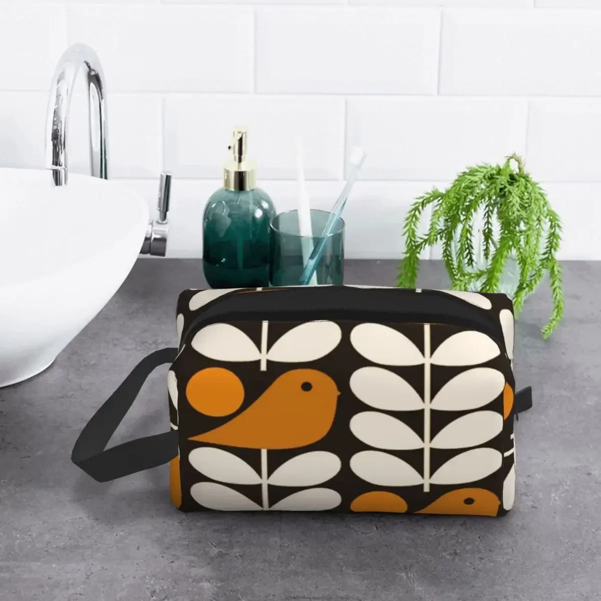 Multistem Birds Black White Orange Toiletry Bag Orla Kiely Scandi Cosmetic Makeup Organizer Ladies Beauty Storage Dopp Kit Box