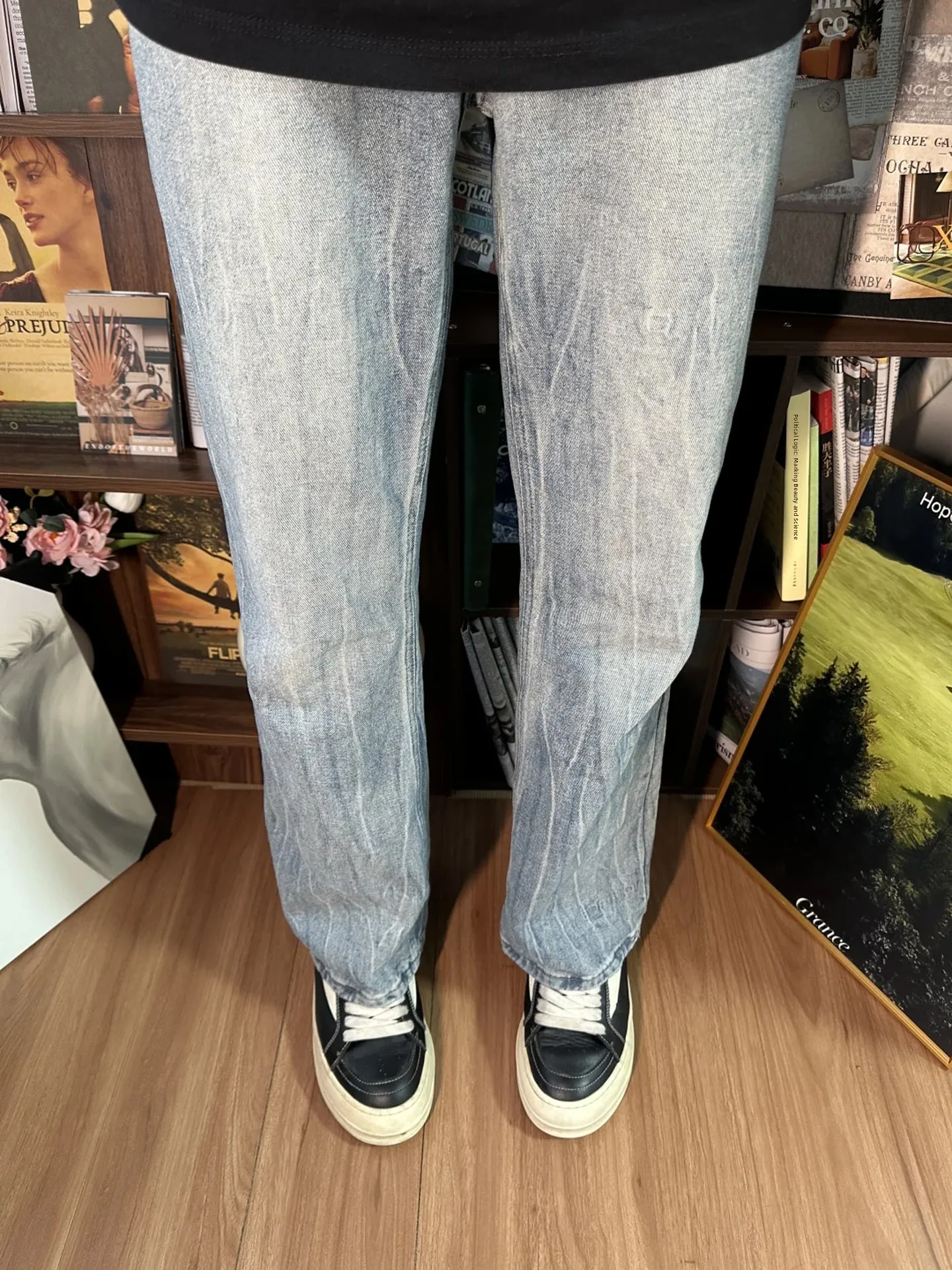 

Blue Bamboo Bud Straight Leg Jeans Men's High Waist American Street Sle Autumn Faion Leg Lengthening Micro Flared Pants