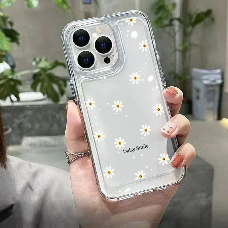 For iPhone 16 15 14 13 12 11Pro Max Transparent Phone Case Little Daisy White Magnolia Flower Clear Cover