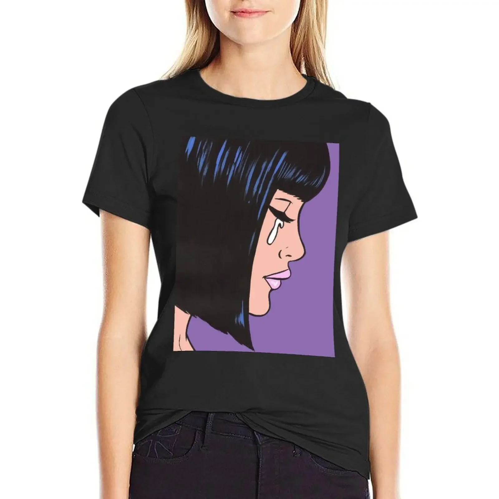 

Black Bob Crying Comic Girl T-Shirt Female clothing plus sizes cute clothes customs t shirts for Women loose fit