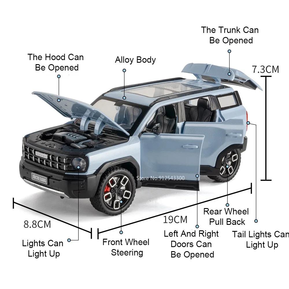 Modelo a Escala 1:24 del HAVAL X-DOG FJ Cruiser, Vehículo SUV de Metal Fundido a Presión, con Música, Luces y Puertas que se Abren, Adorno para Adultos