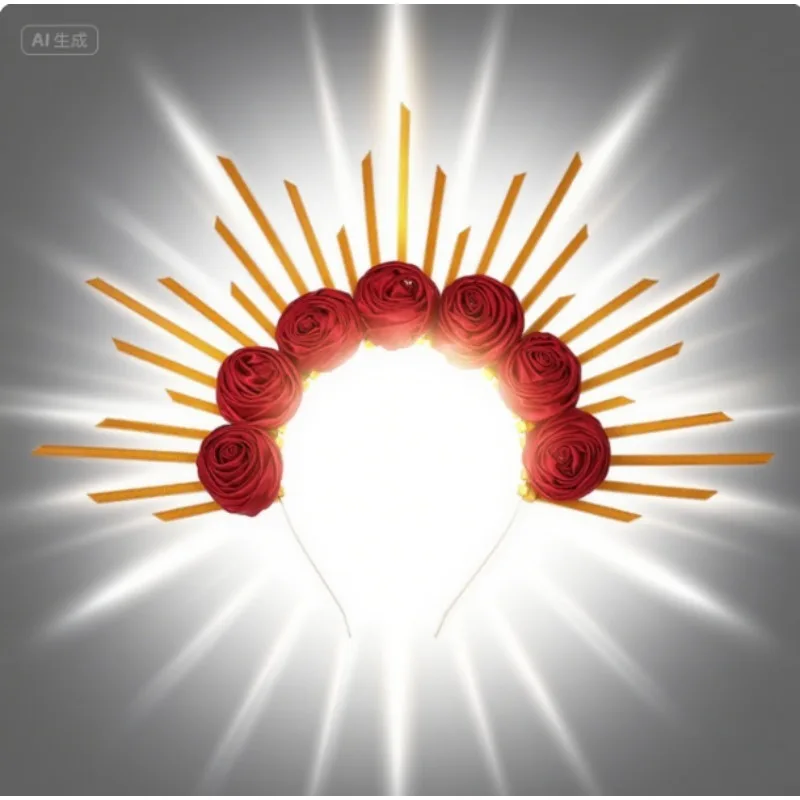 

LED Rose Goddess Crown - Light Up Satin Flower Headpiece - Festival Rave - Spiked Sun Headpiece for Cosplay Halloween Costume