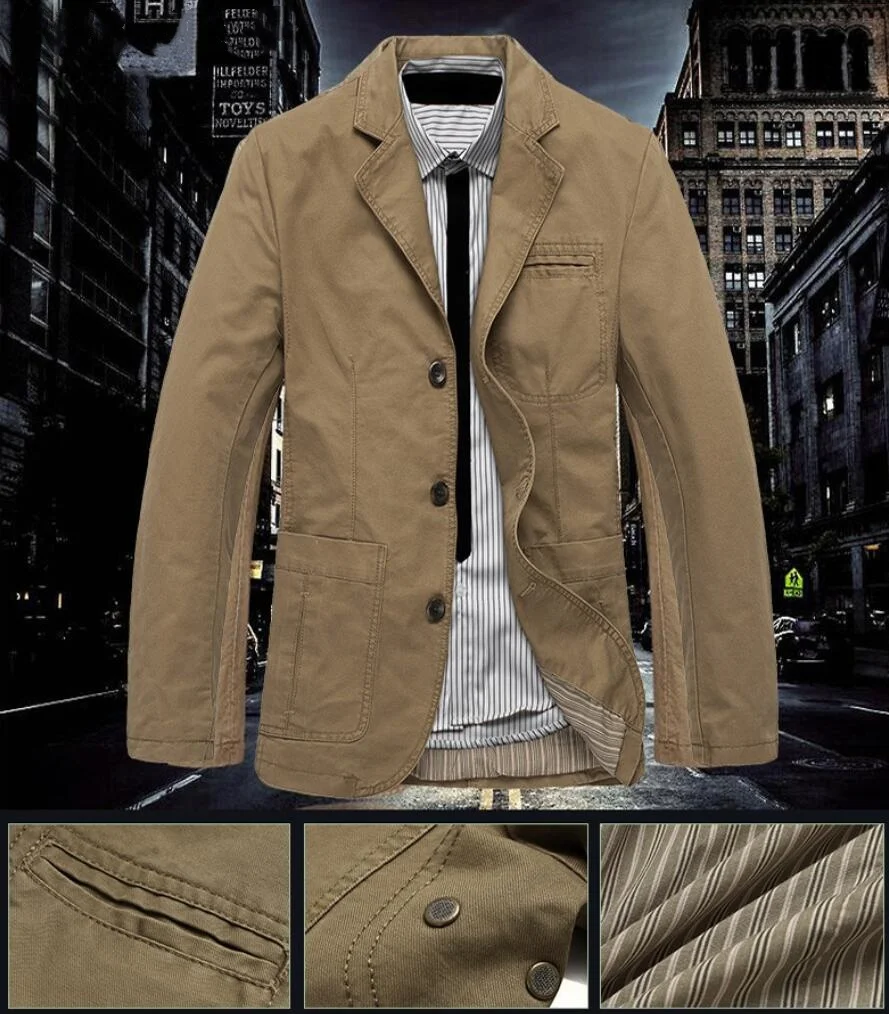 Men Blazer Middle-aged Loose Men Fashion Business British Style Casual Suit Three Button Cotton Casual Clothes Single West Coat