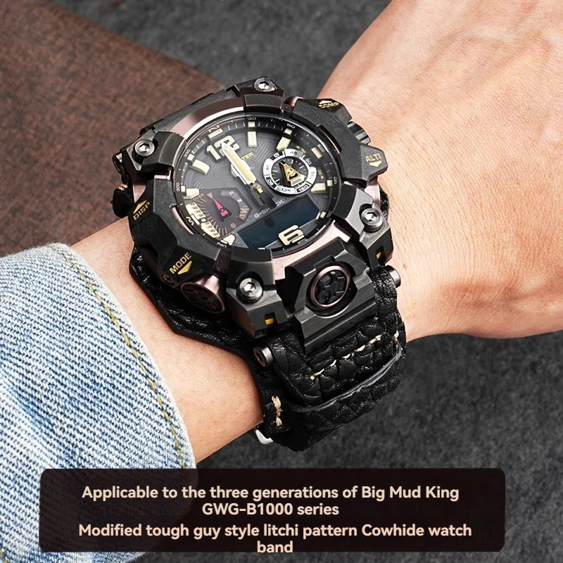 Modified Retro cowhide strap For Casio G-SHOCK Mudmaster GWG-B1000 The Third Generation Vintage WatchBand with Base Tray