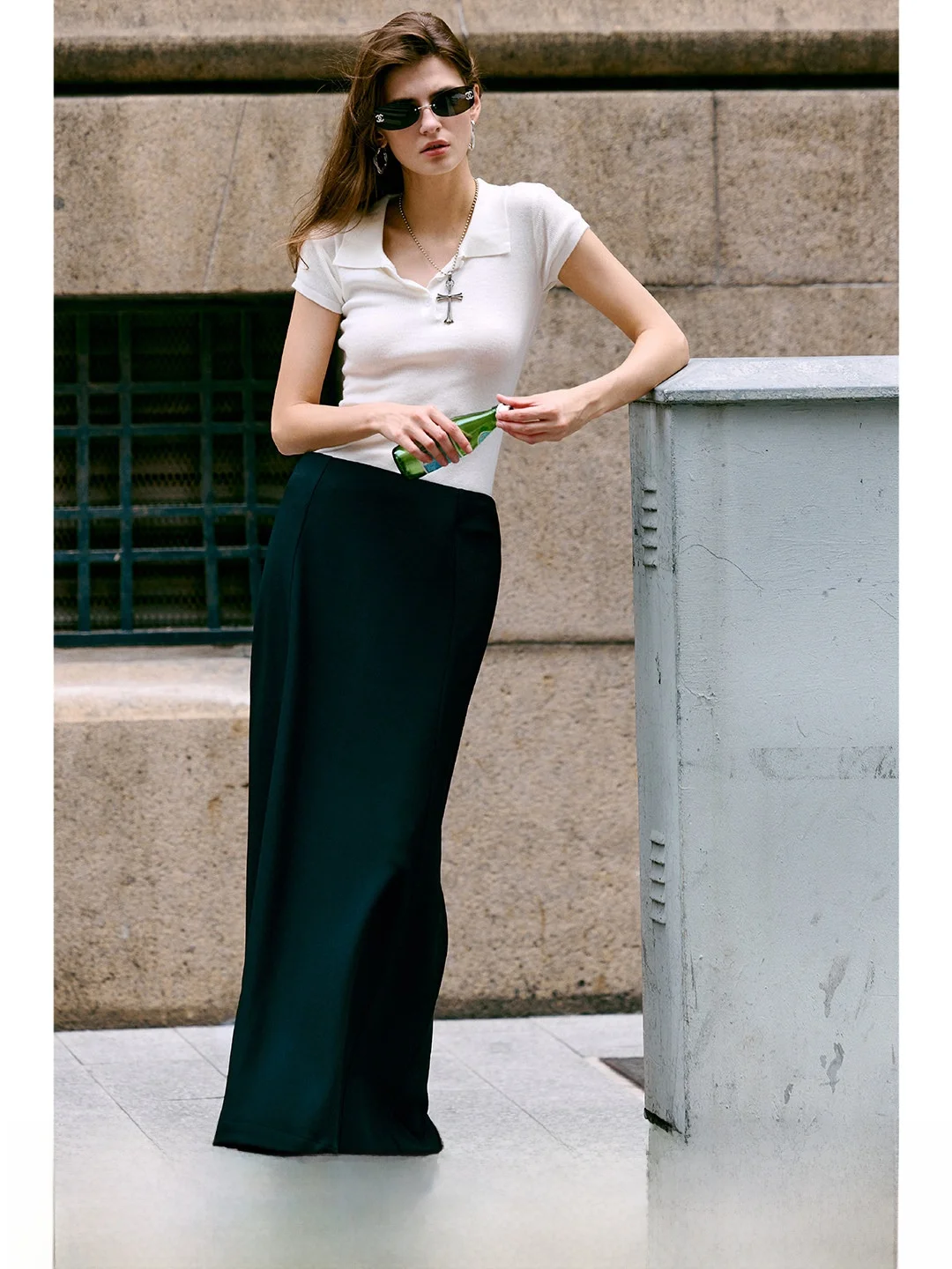Luna7xi Women's A-Line Midi Skirt High Waist Korean Style Pockets Back Split Slimming Elegant Early Autumn Long Skirt