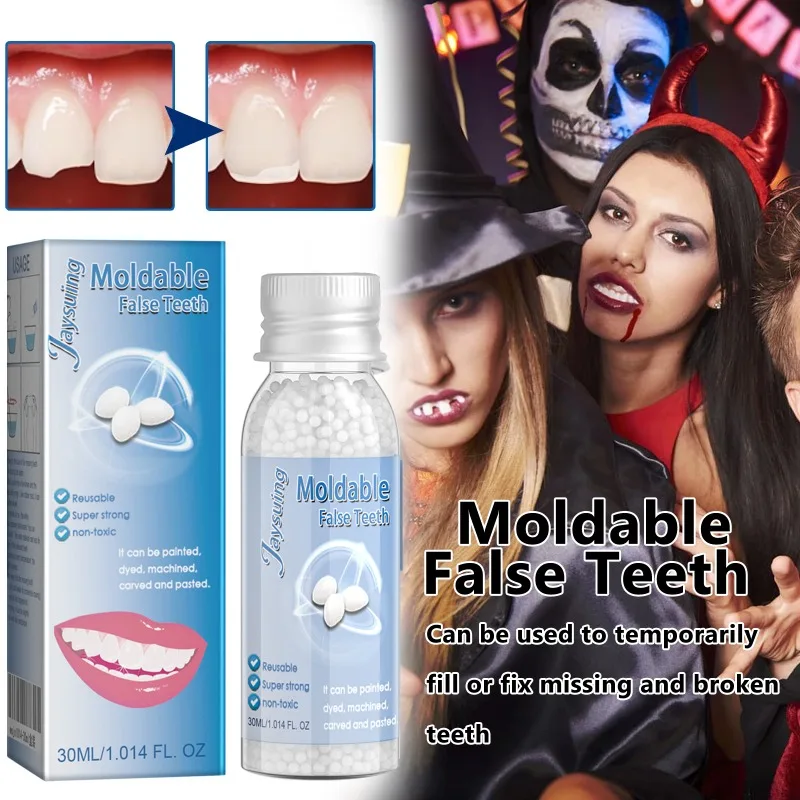 

Moldable False Teeth Glass Crystal Thermoplastic Polymer Clay Halloween Party Missing Broken Teeth False Solid Glue Denture