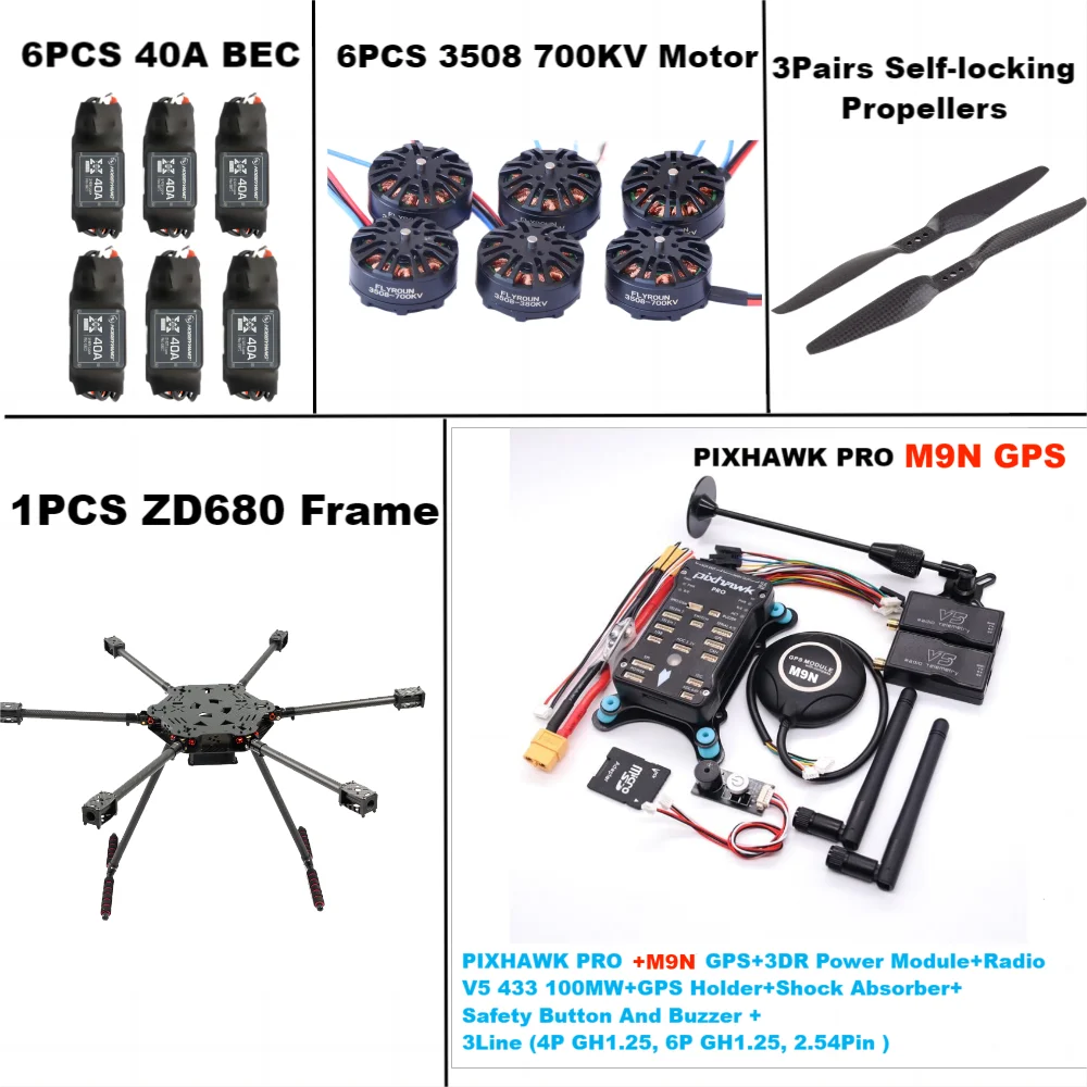 ZD680 PRO M9N-Kit de Cadre HGouopter à Bras Pliable, Entièrement en Fibre de Carbone, PIXHAWK avec Train d'Atterrissage Non Flottant