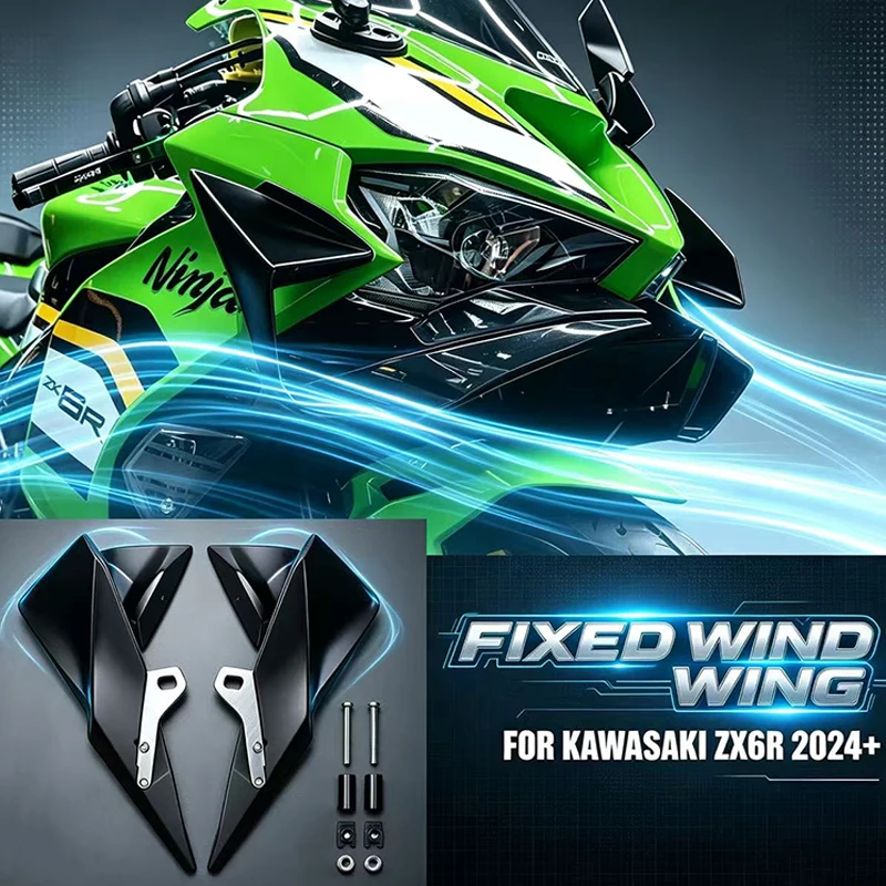 For Kawasaki ZX6R ZX-6R 2024 2025 2026 New Motorcycle Front Spoiler Front lip fixed wing ABS Fairing Fixed Wing Aerodynamic Wing