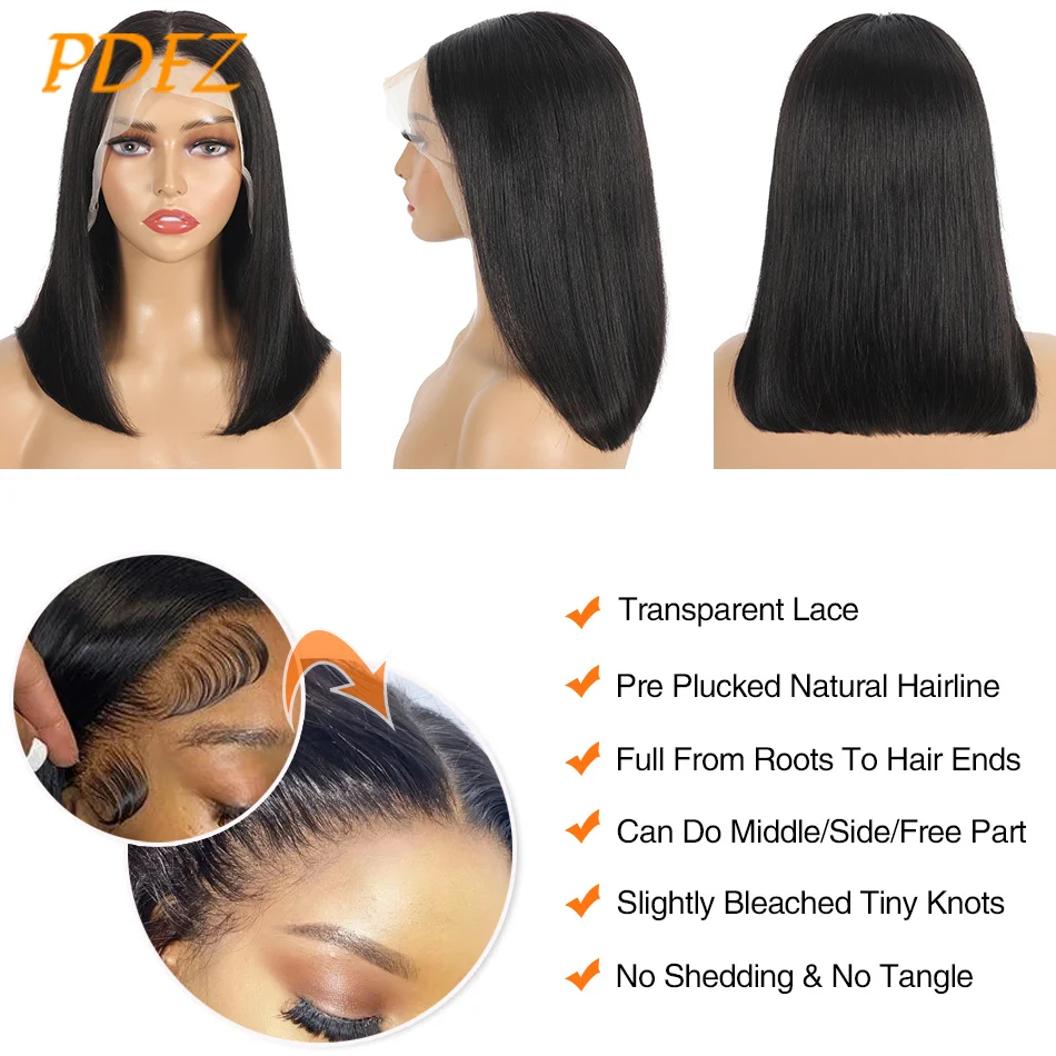 Bob peruca de cabelo humano em linha reta perucas dianteiras do laço 13x4 laço frontal peruca de cabelo humano 200% pré arrancado hd perucas frontais do laço transparente