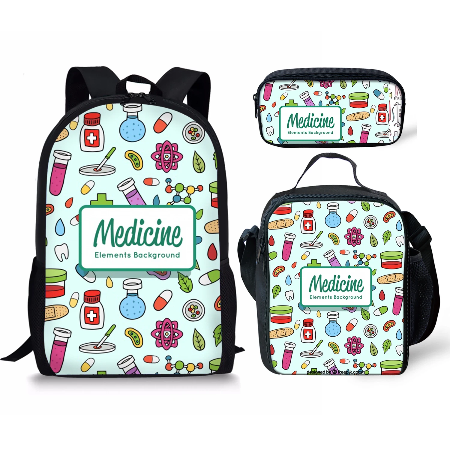 Popular Youthful Nurse Heart 3D Print 3pcs/Set Student Travel bags Laptop Daypack Backpack Lunch Bag Pencil Case