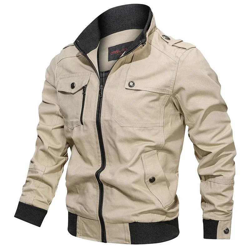 Jaqueta masculina de algodão puro Cargo, Streetwear, Work Flight Outwear, Blusão, Cargo Flight Coat, Primavera, Outono, Novo, 2024