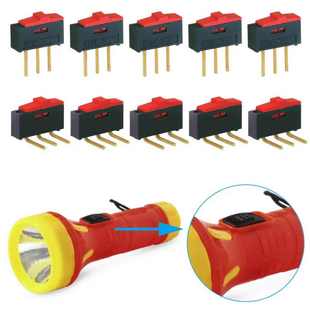 5 Pcs Red Durable Mini DC12V 0.3A 2 Position 3 Pin Professional Toggle Switch Slide Switch 1P2T BSI-10/BSI-10H