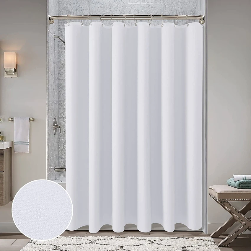 Black Waterproof Bath Curtain with Silver Metal Hooks Thick White Bathroom Shower Curtain Bathtub Bathing Cover Extra Large Wide