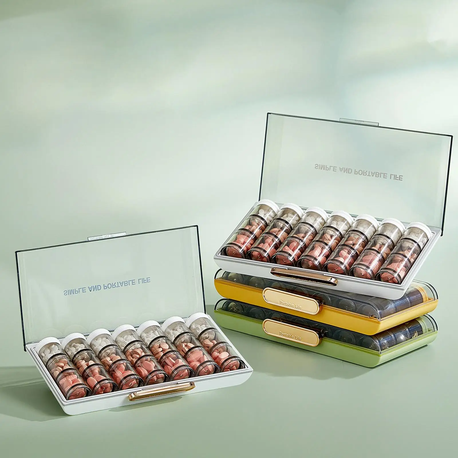 Pill Organizer Weekly 7 Day Large Capacity Pill Box Travel Friendly Secure Latch Removable Cups
