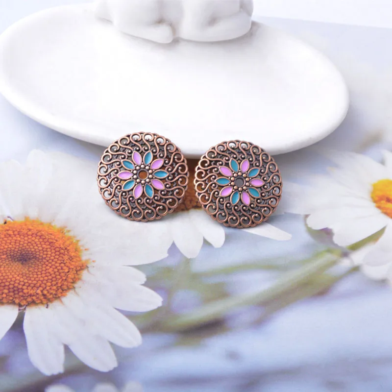 10 Stück/Set Zinklegierung Runde Anhänger Boho Öltropfen-Blumen-Anhänger DIY Damen-Schmuckzubehör – Detail 9