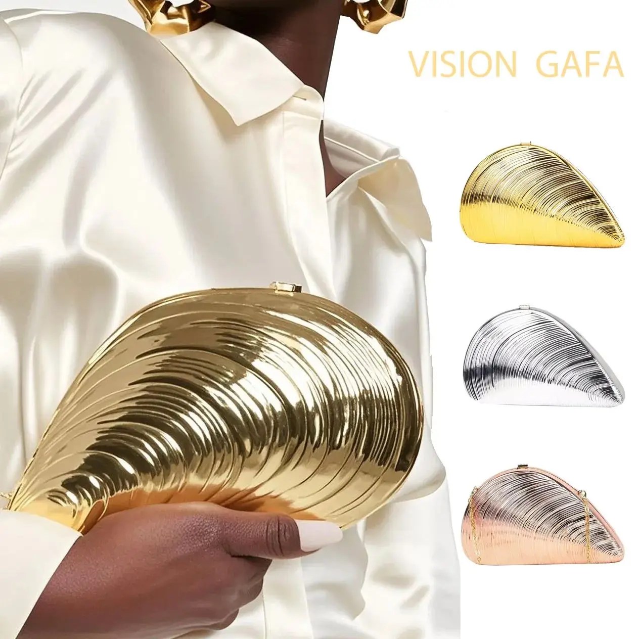 

2025Fashion, personality, creativity, heavy industry, gold shell, acrylic bag, niche design, high-end feel, hand-held dinner bag
