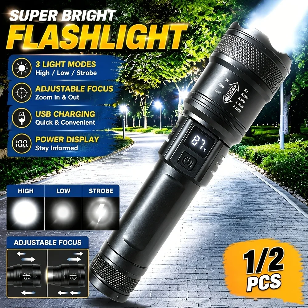 2000LM Ultra Bright P50 LED Flashlight Tactical EDC Emergency Spotlight Telescopic ZoomHandheld Torch w/ 14500/18650 Battery