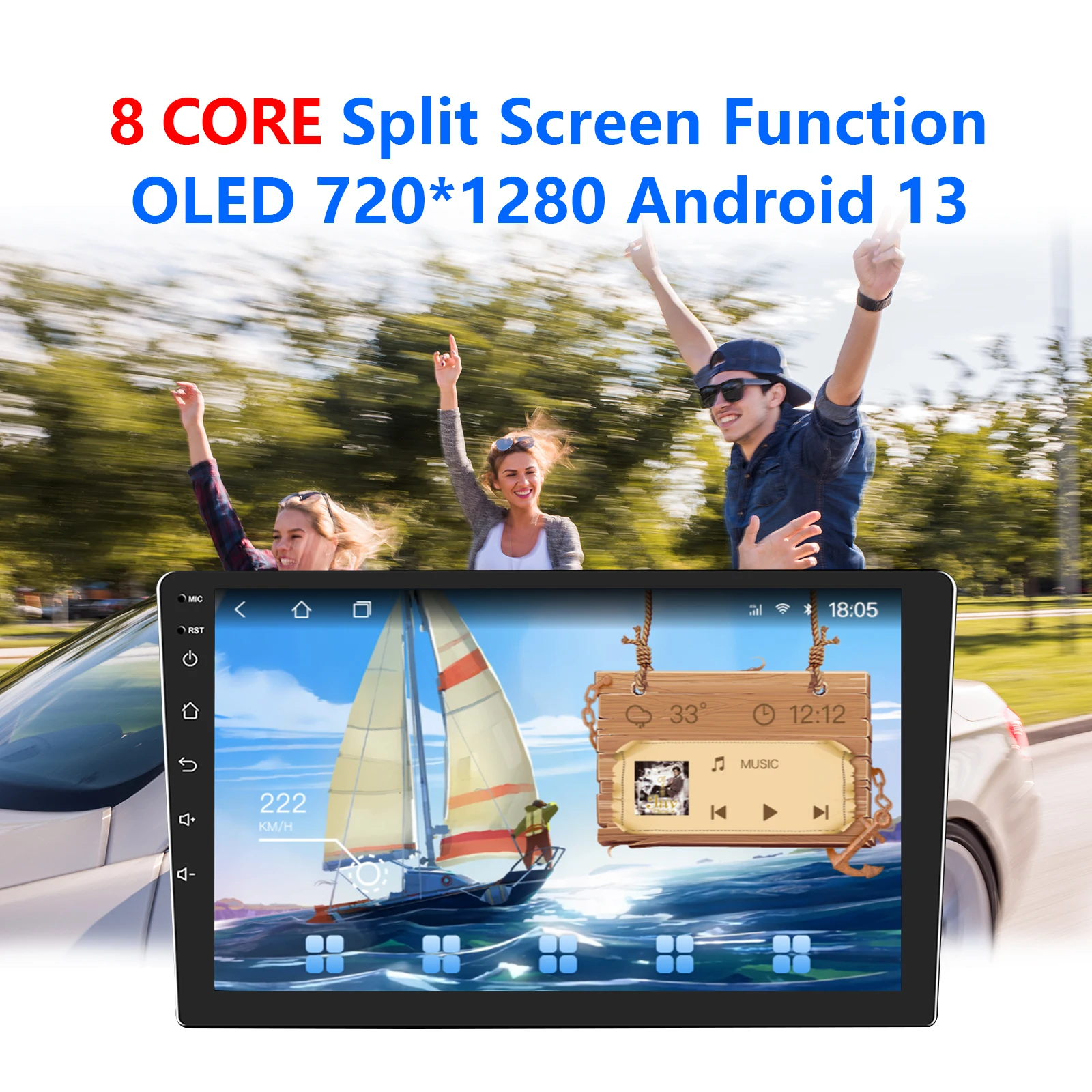 راديو السيارة Android12 Auto 8 Core 4+64G Din 9 "/10" العالمي QLED داخل لوحة الملاحة GPS مع كاميرا CarPlay العكسية اللاسلكية AHD #1