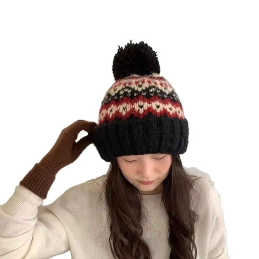 Chunky Solid Color Knitted Winter Hat Crochet Knit Handmade Chunky Slouchy Beanie Windeproof Pom Pom Fashion Beanie Cold Weather