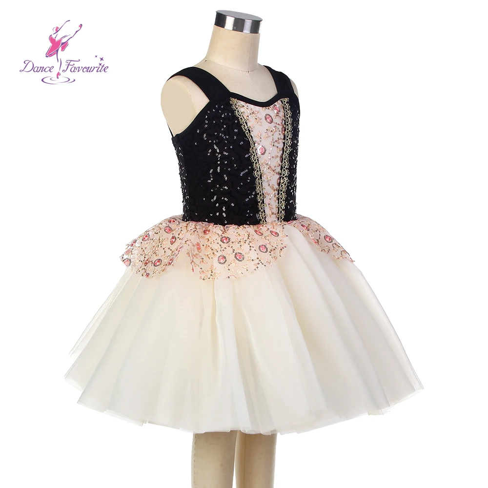 Haut en IQUE dex à Paillettes Noires pour Enfant, Corsage avec Tulle Ivoire, Tutu de Ballet, Petits Costumes de brev, 23001