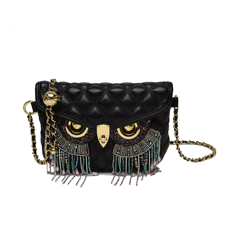 Luxury Brand Women Bag Cute Owl Design Crossbody Bag Purse Summer Cylinder Tassel Mini Shoulder Bag Handbag Lady Lingge Hobo Bag